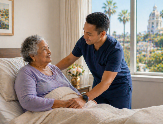 senior resident receiving skilled nursing care Pasadena