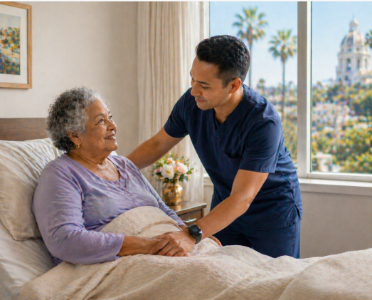 senior resident receiving skilled nursing care Pasadena